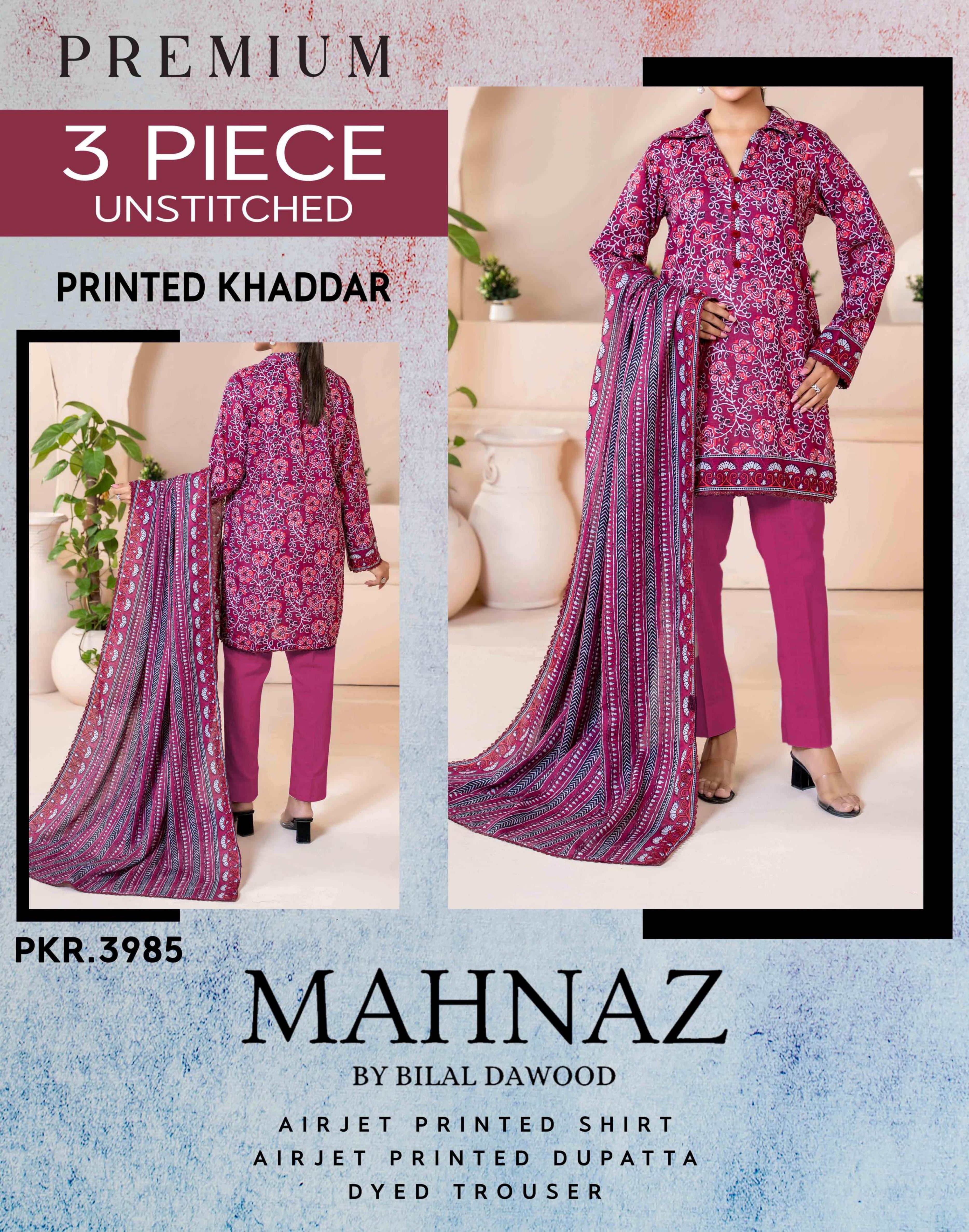 Mahnaz Premium Khaddar 3 Piece Suit – Top, Bottom & Dupatta