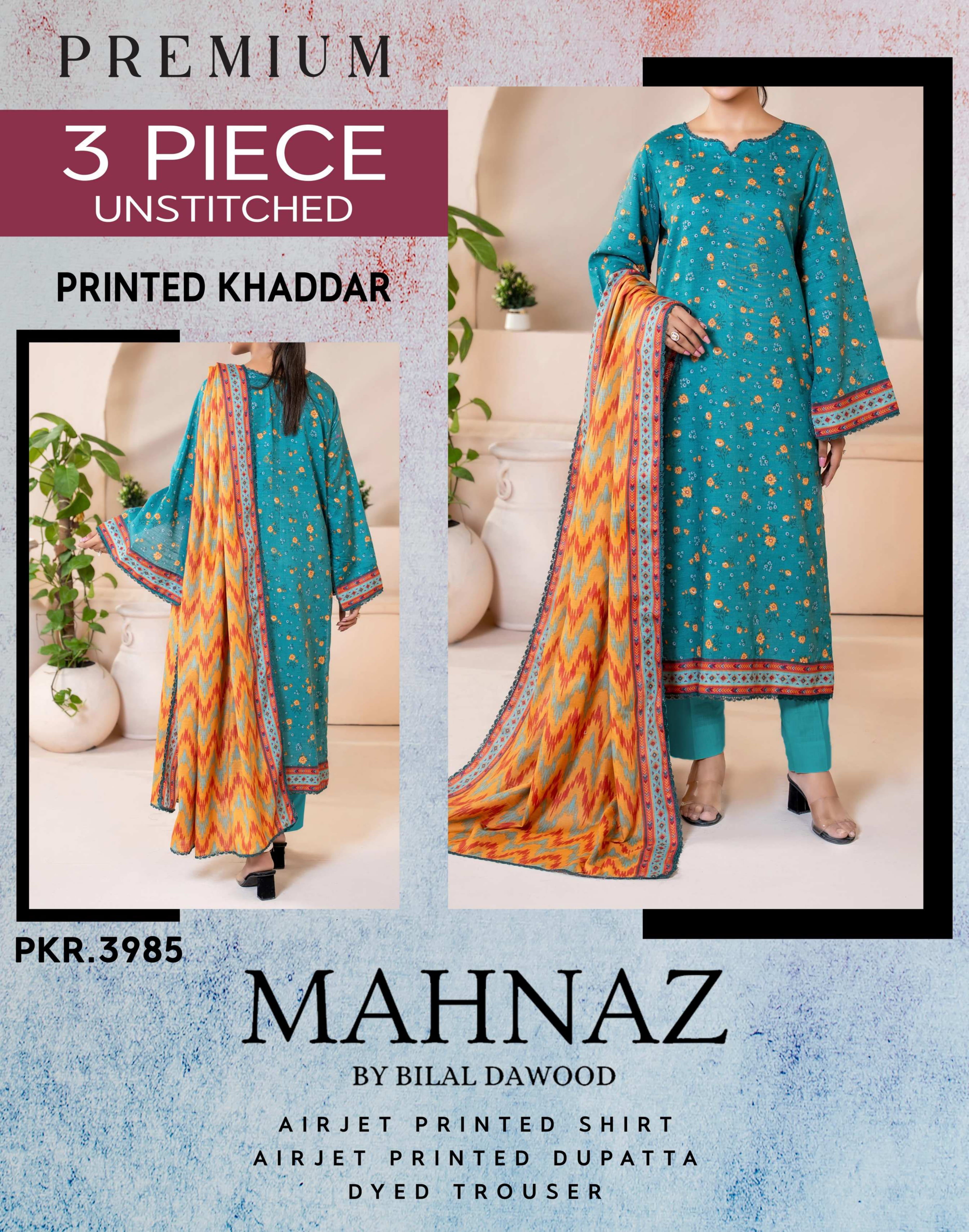 Mahnaz Premium Khaddar 3 Piece Suit – Top, Bottom & Dupatta