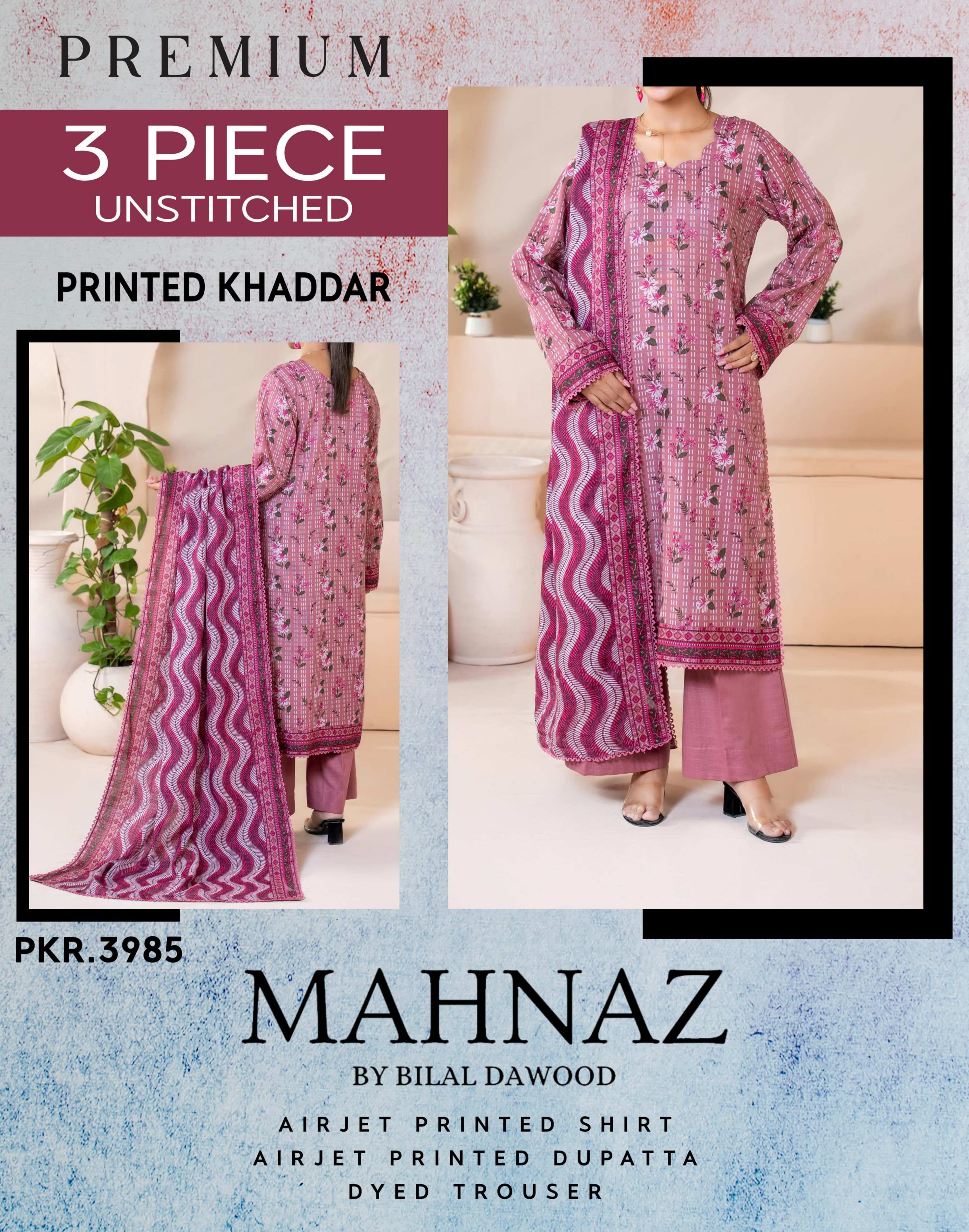 Mahnaz Premium Khaddar 3 Piece Suit – Top, Bottom & Dupatta