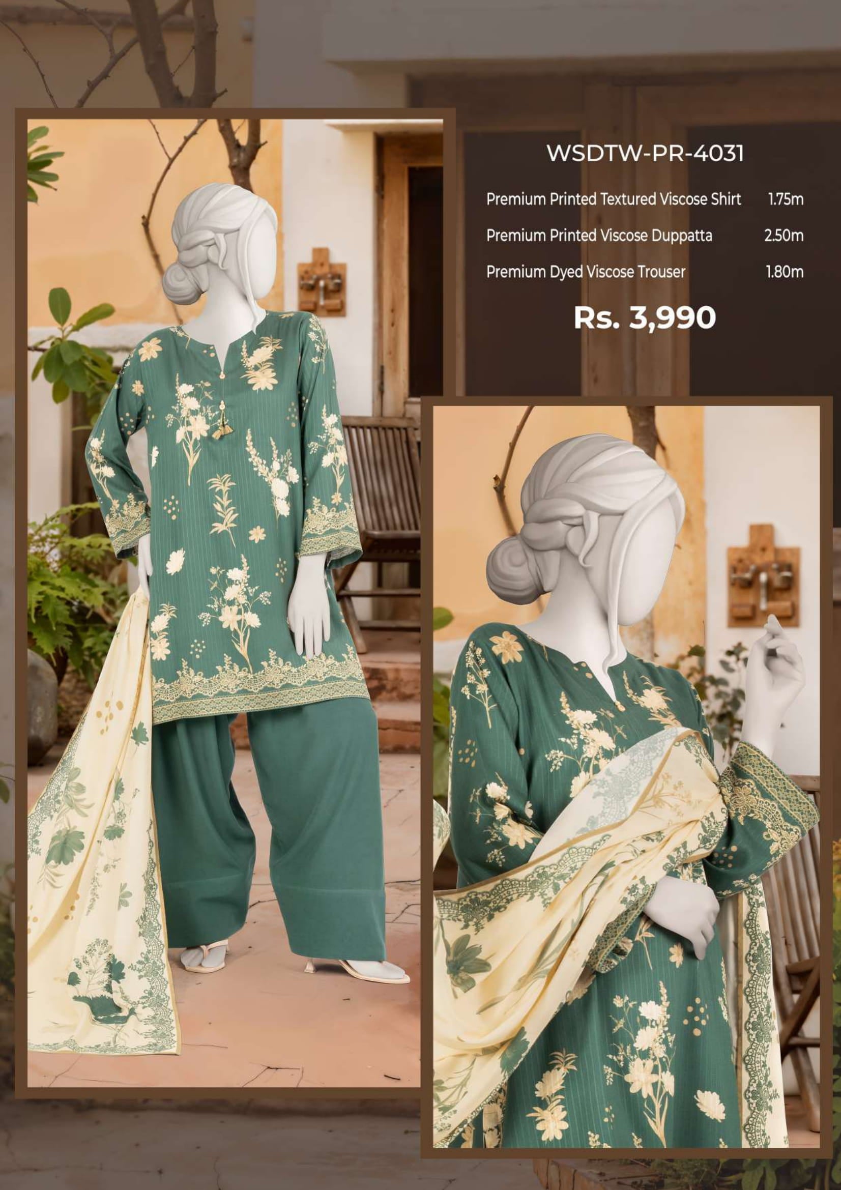 MTJ leelan vascose 3 Piece Suit – Top, Bottom & Dupatta