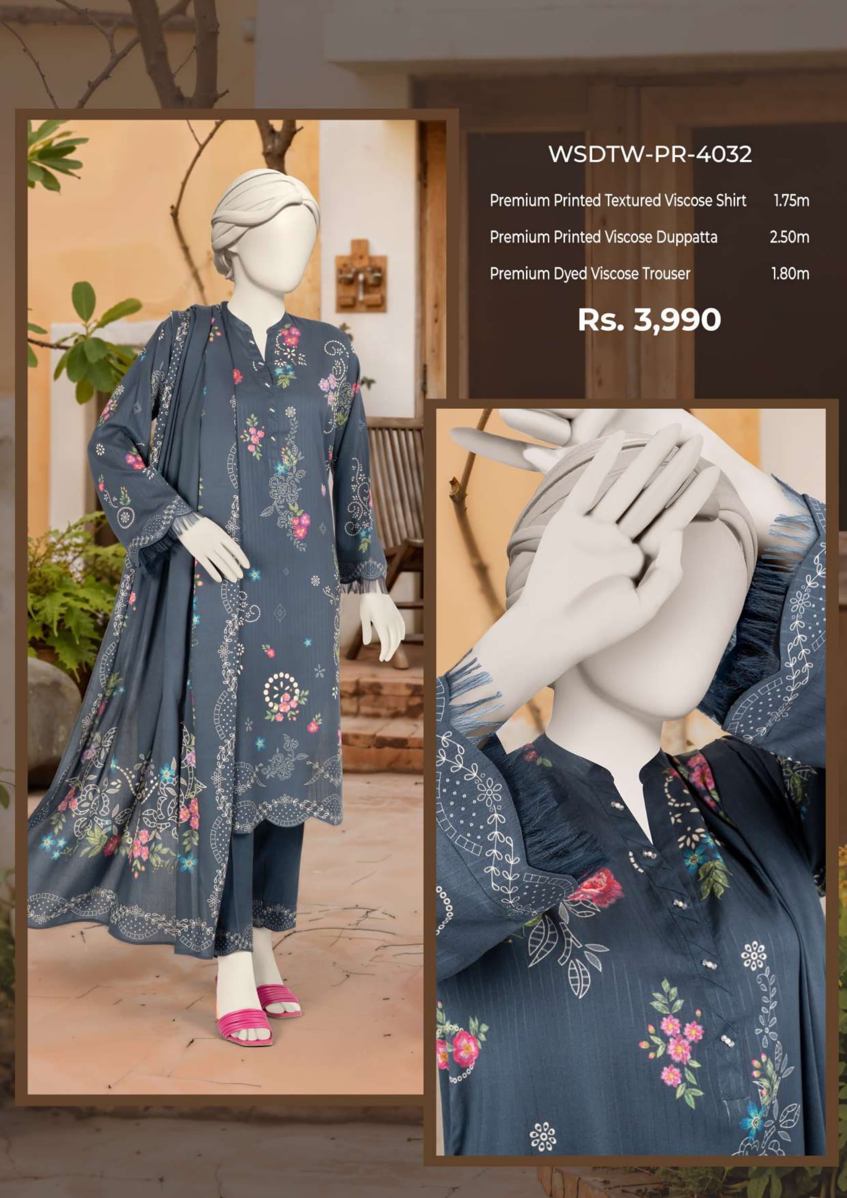 MTJ leelan vascose 3 Piece Suit – Top, Bottom & Dupatta