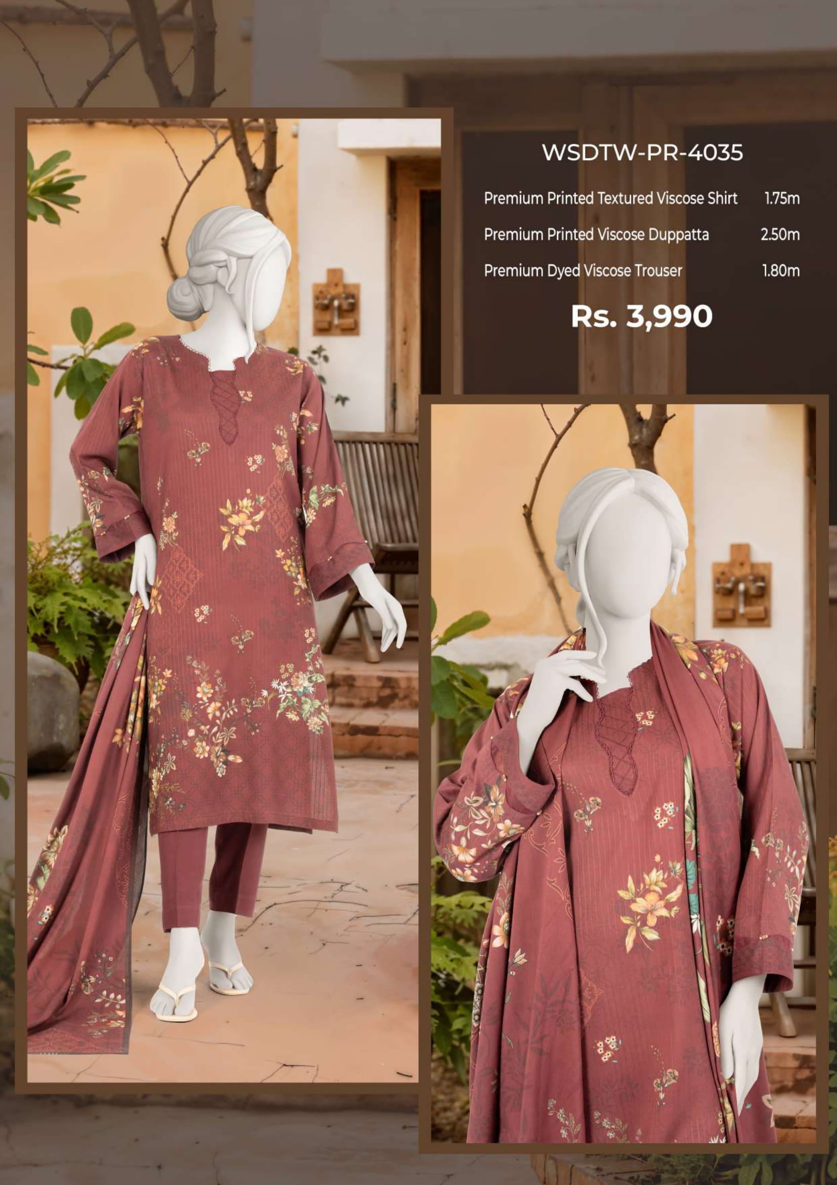MTJ leelan vascose 3 Piece Suit – Top, Bottom & Dupatta