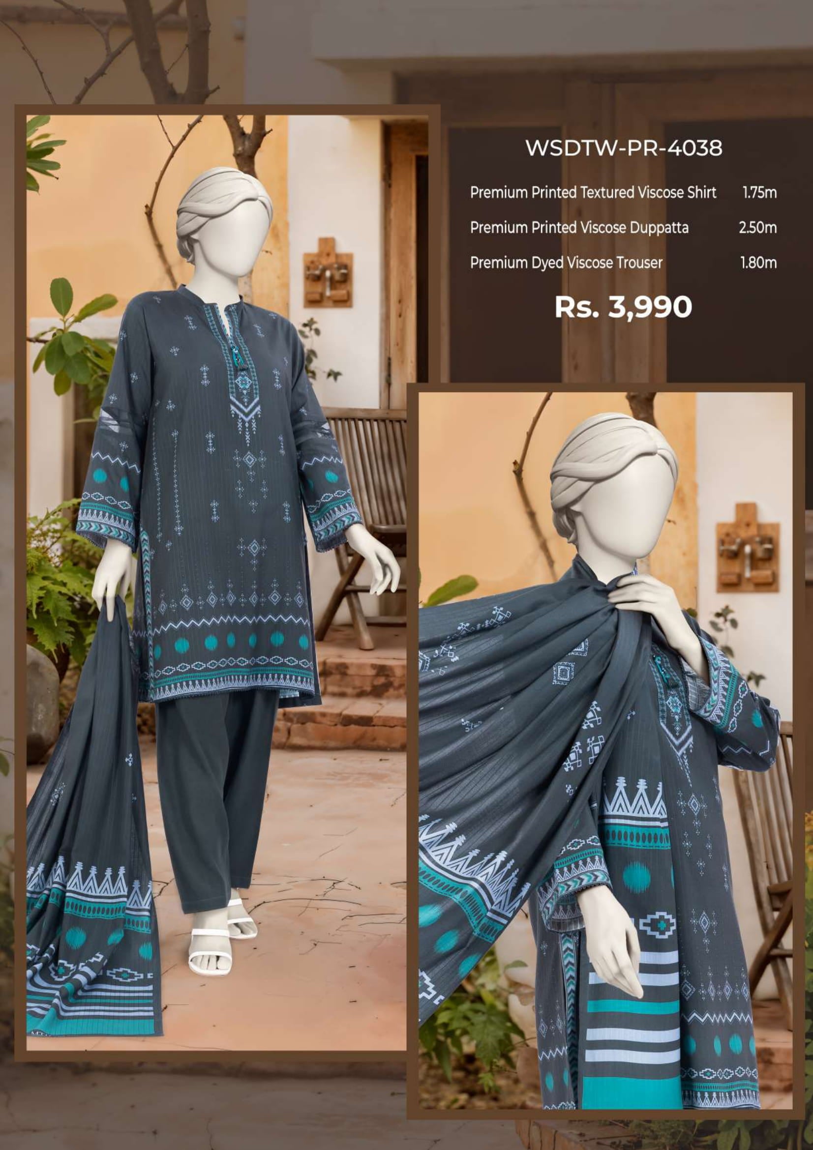 MTJ leelan vascose 3 Piece Suit – Top, Bottom & Dupatta