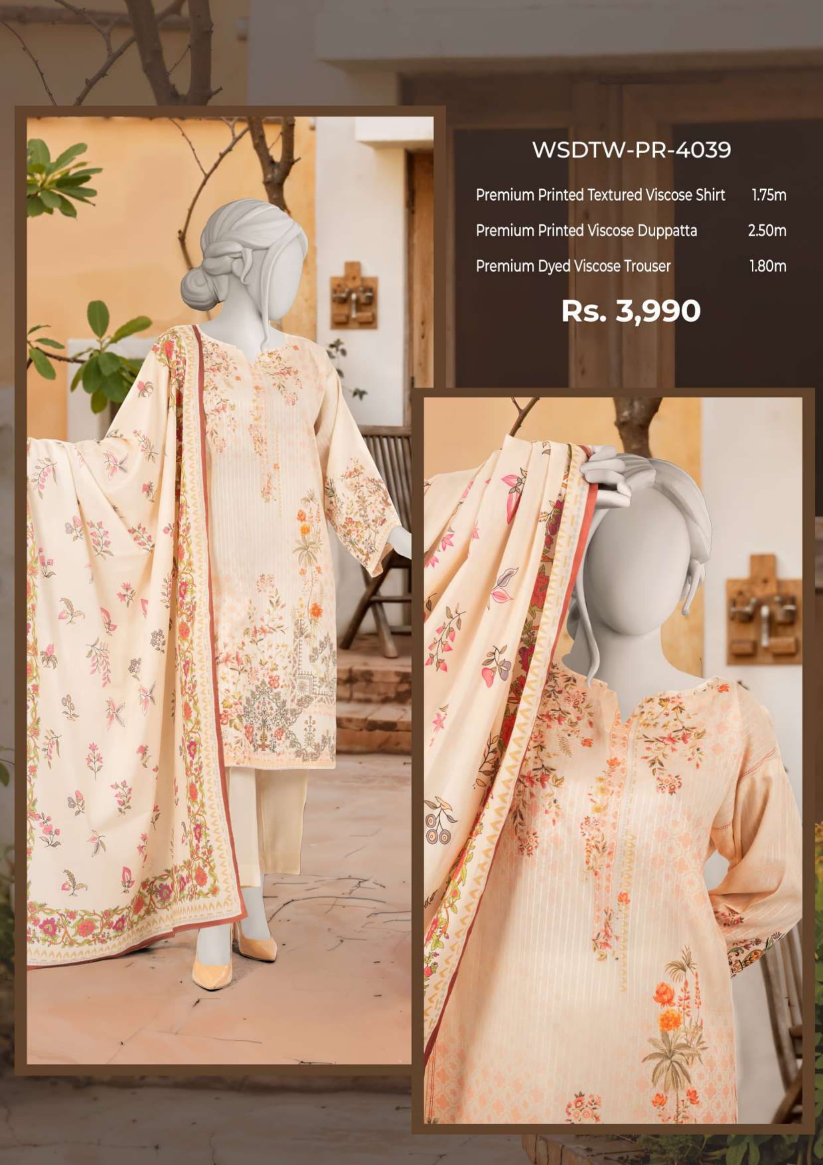 MTJ leelan vascose 3 Piece Suit – Top, Bottom & Dupatta