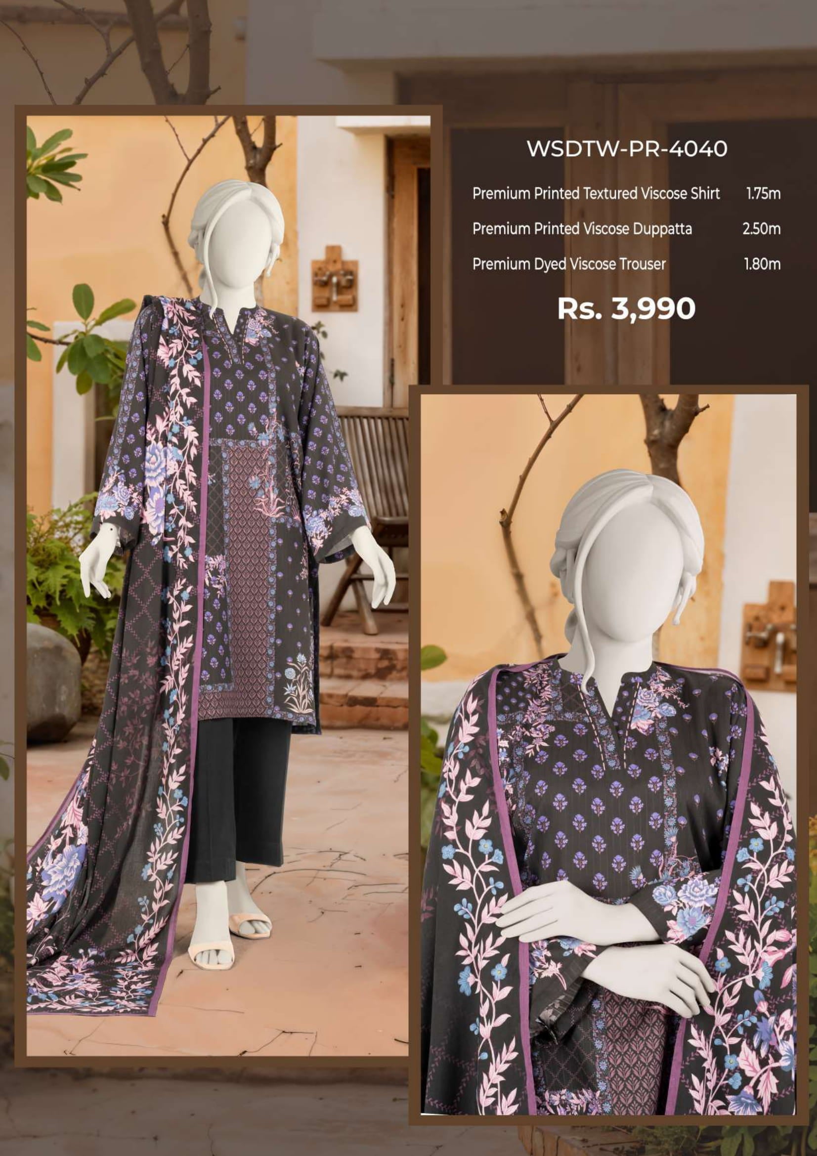 MTJ leelan vascose 3 Piece Suit – Top, Bottom & Dupatta