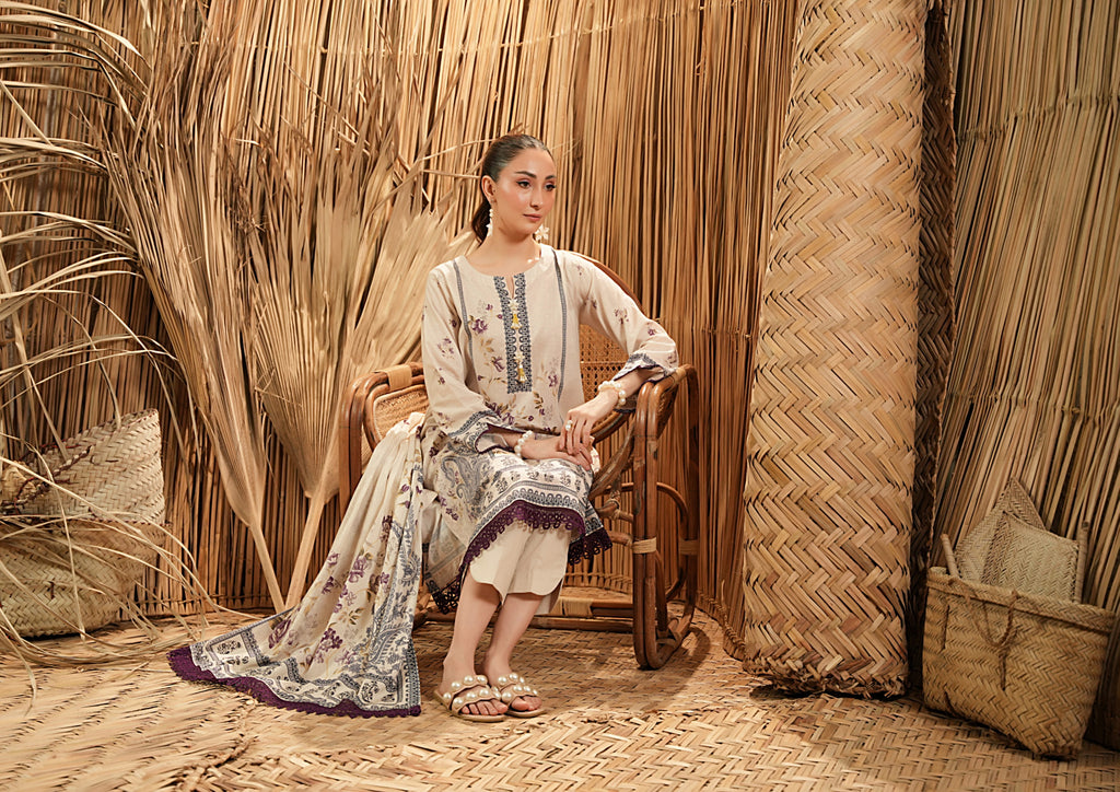 Salina Linen 3 Piece Suit – Shirt, Trouser & Dupatta