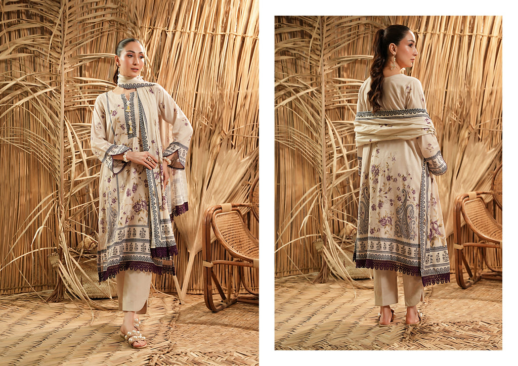 Salina Linen 3 Piece Suit – Shirt, Trouser & Dupatta