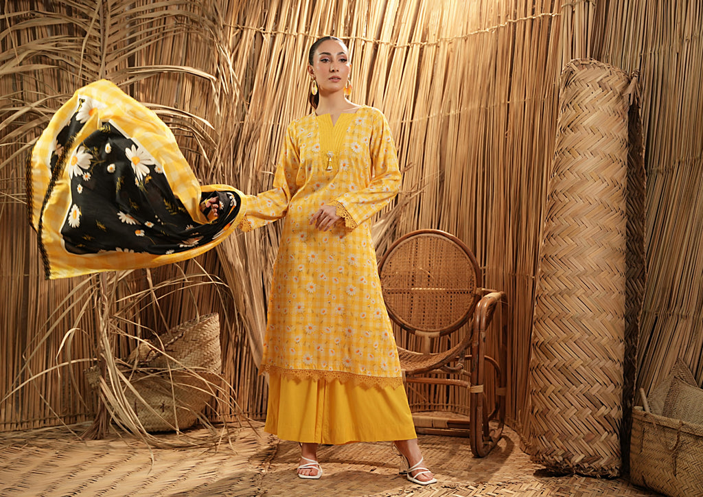 Salina Linen 3 Piece Suit – Shirt, Trouser & Dupatta