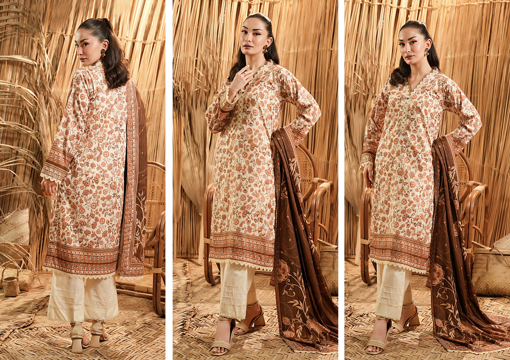 Salina Linen 3 Piece Suit – Shirt, Trouser & Dupatta